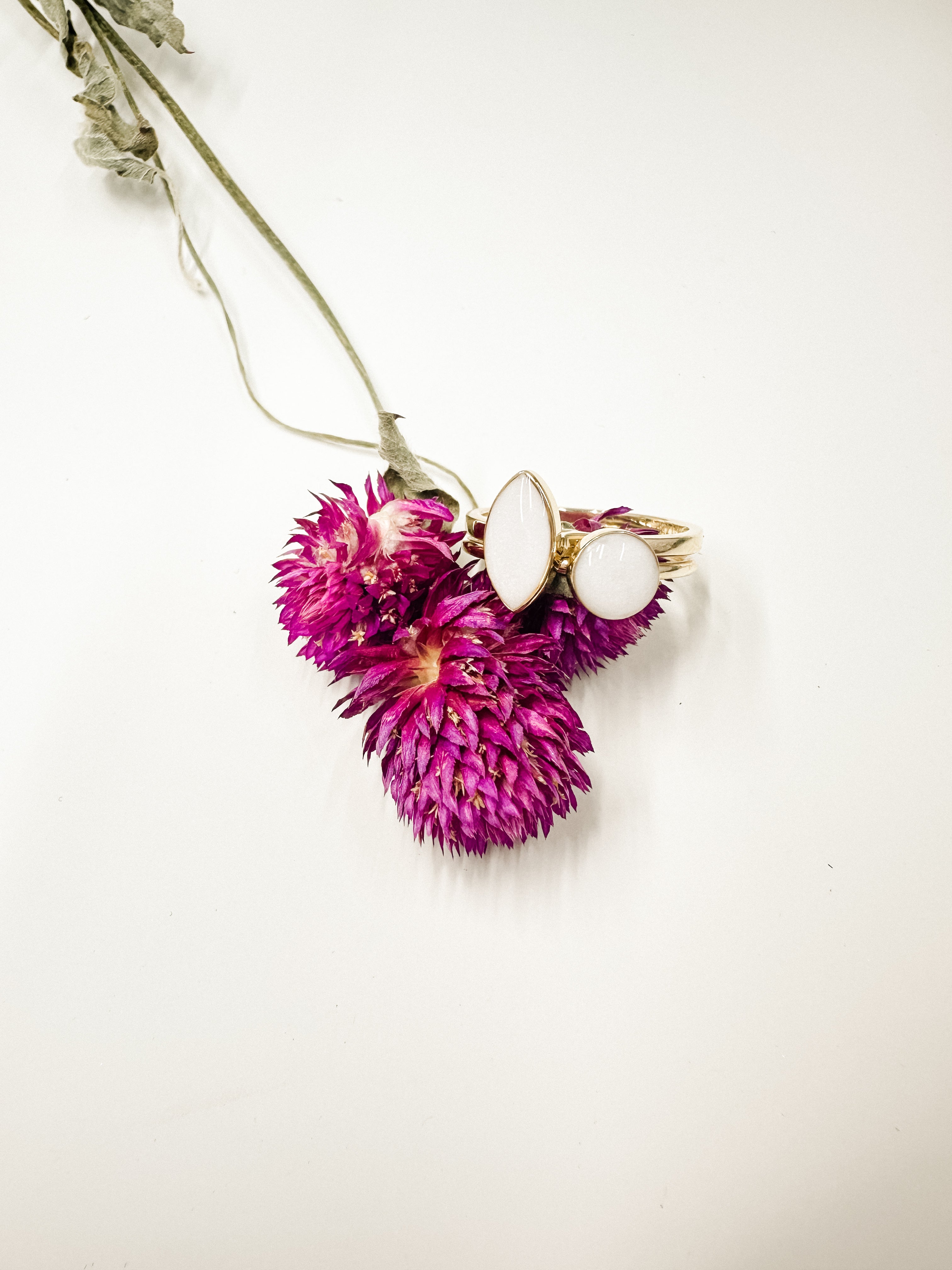 Marquise and round bezel ring set I solid gold