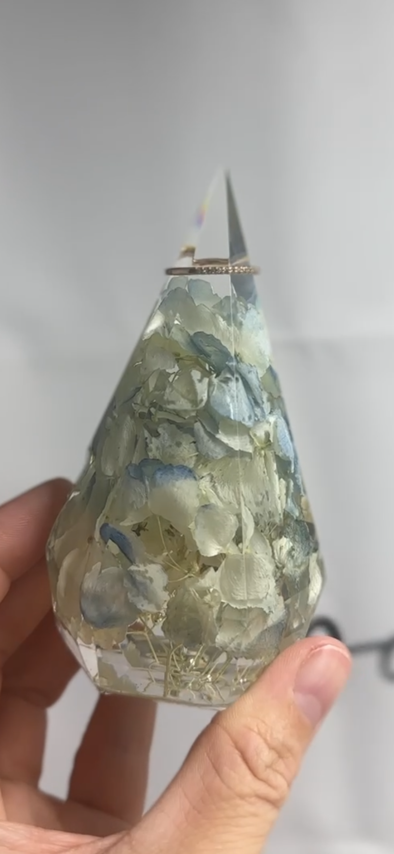 Preserved flowers in resin ring holder